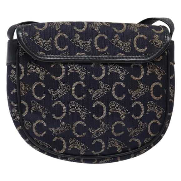 CELINE C Sulky Shoulder Bag Canvas Navy Gold Auth 138818