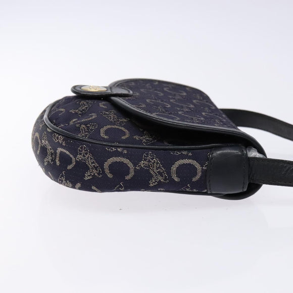 CELINE C Sulky Shoulder Bag Canvas Navy Gold Auth 138818