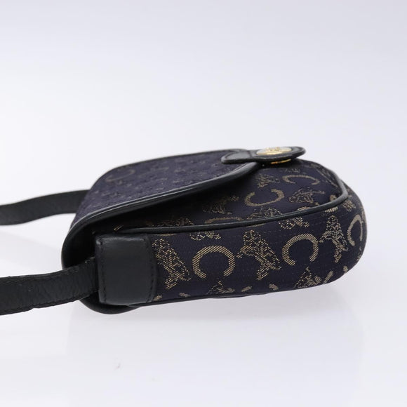 CELINE C Sulky Shoulder Bag Canvas Navy Gold Auth 138818
