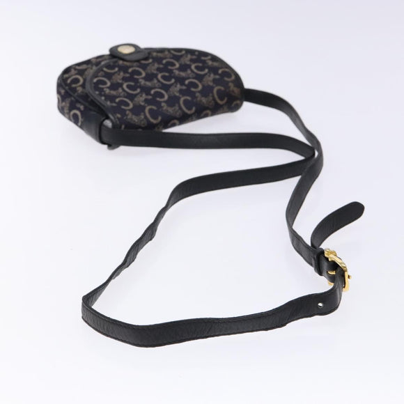 CELINE C Sulky Shoulder Bag Canvas Navy Gold Auth 138818
