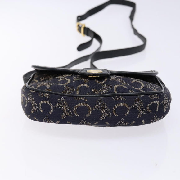 CELINE C Sulky Shoulder Bag Canvas Navy Gold Auth 138818