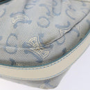 CELINE C Macadam Canvas Shoulder Bag Light Blue Gold Auth 138819-10