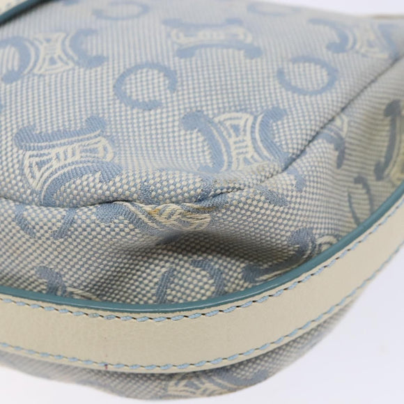 CELINE C Macadam Canvas Shoulder Bag Light Blue Gold Auth 138819