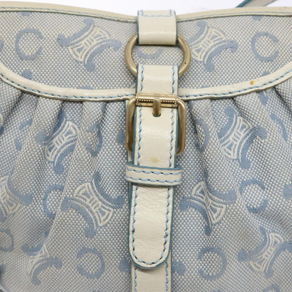 CELINE C Macadam Canvas Shoulder Bag Light Blue Gold Auth 138819