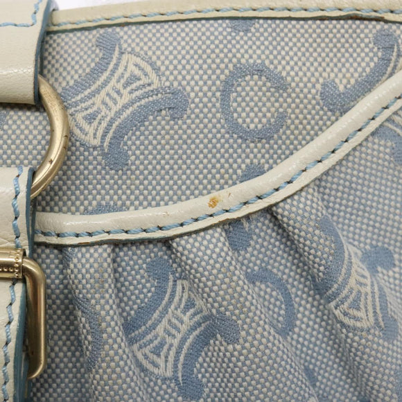 CELINE C Macadam Canvas Shoulder Bag Light Blue Gold Auth 138819