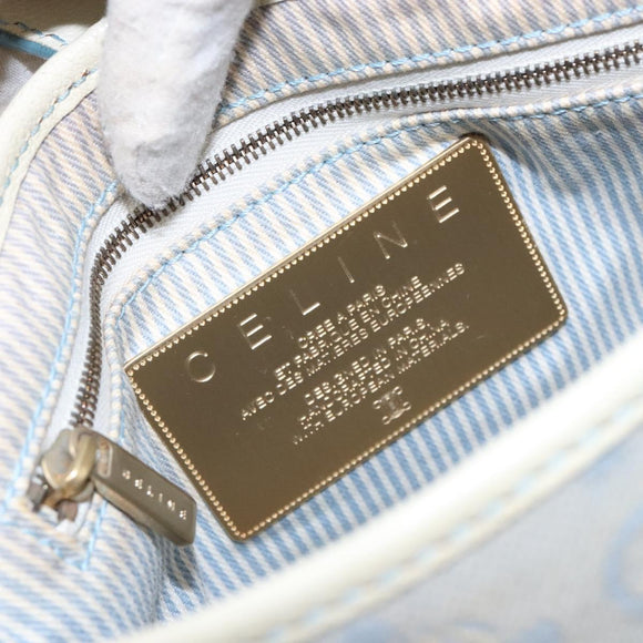 CELINE C Macadam Canvas Shoulder Bag Light Blue Gold Auth 138819