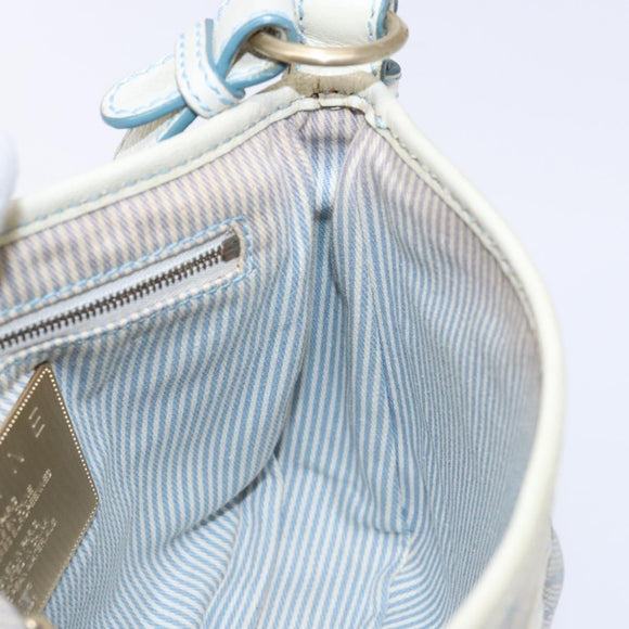 CELINE C Macadam Canvas Shoulder Bag Light Blue Gold Auth 138819