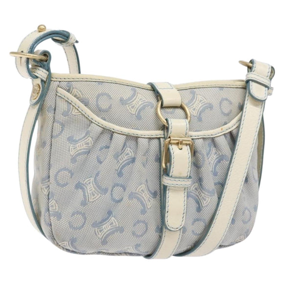 CELINE C Macadam Canvas Shoulder Bag Light Blue Gold Auth 138819