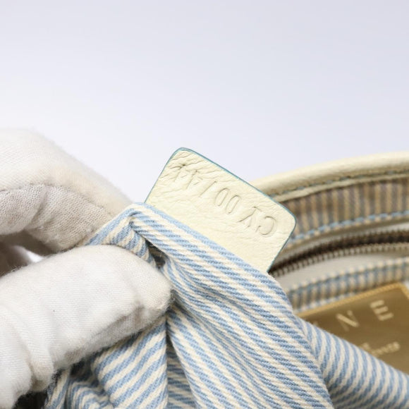 CELINE C Macadam Canvas Shoulder Bag Light Blue Gold Auth 138819