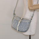 CELINE C Macadam Canvas Shoulder Bag Light Blue Gold Auth 138819-23