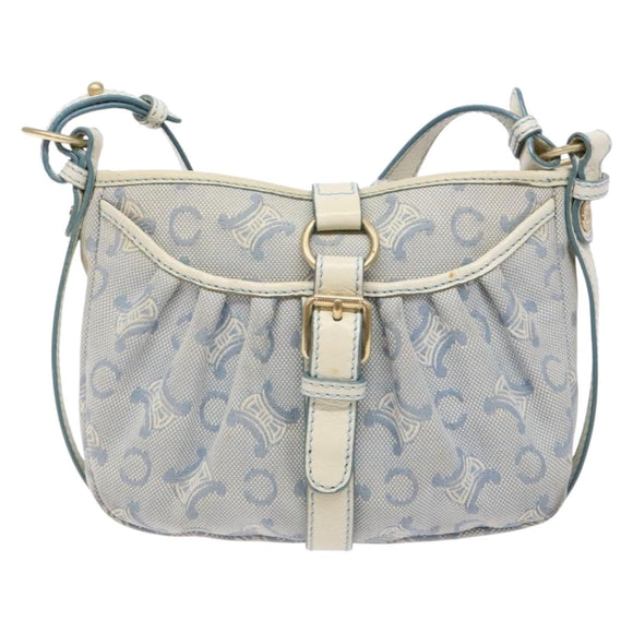 CELINE C Macadam Canvas Shoulder Bag Light Blue Gold Auth 138819