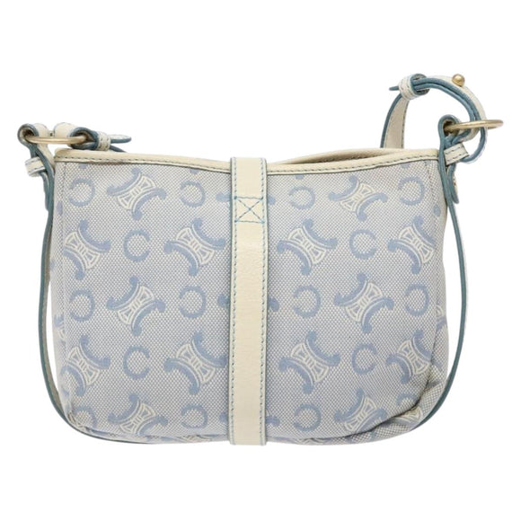 CELINE C Macadam Canvas Shoulder Bag Light Blue Gold Auth 138819