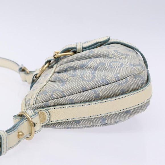 CELINE C Macadam Canvas Shoulder Bag Light Blue Gold Auth 138819