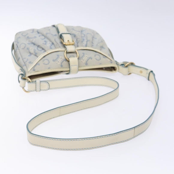 CELINE C Macadam Canvas Shoulder Bag Light Blue Gold Auth 138819