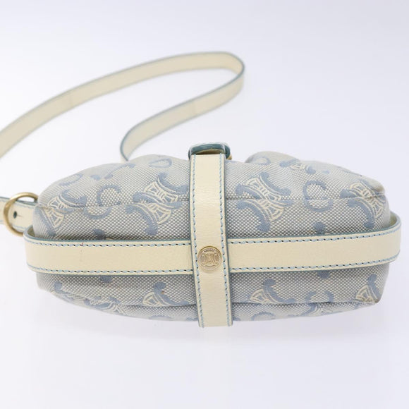 CELINE C Macadam Canvas Shoulder Bag Light Blue Gold Auth 138819