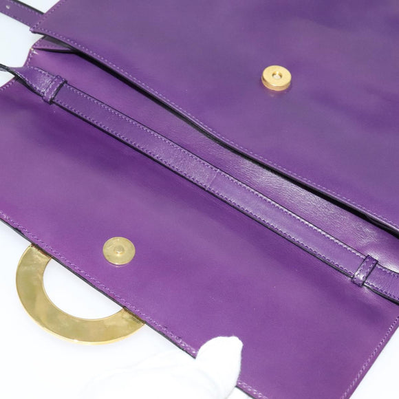 CELINE Shoulder Bag Leather Purple Gold Auth 138822