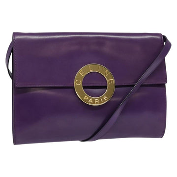 CELINE Shoulder Bag Leather Purple Gold Auth 138822