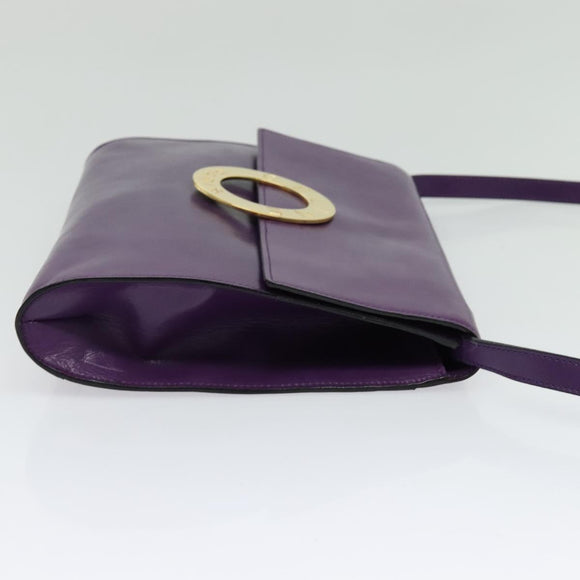 CELINE Shoulder Bag Leather Purple Gold Auth 138822