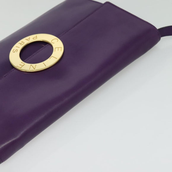 CELINE Shoulder Bag Leather Purple Gold Auth 138822