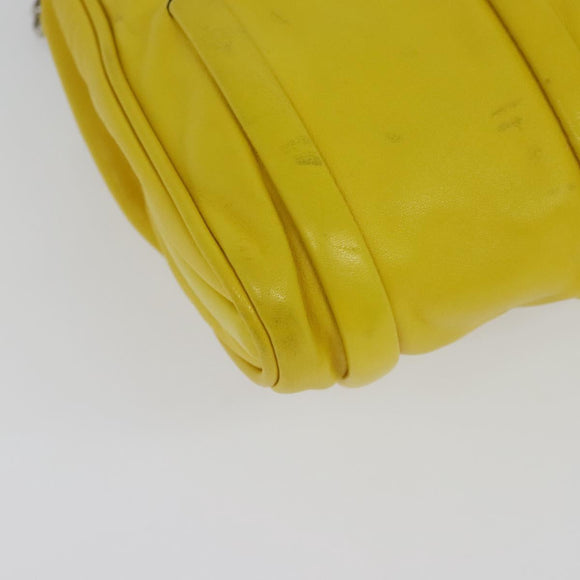 CELINE Chain Shoulder Bag Leather Yellow Silver Auth 138823