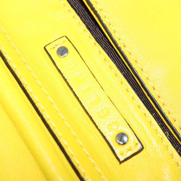 CELINE Chain Shoulder Bag Leather Yellow Silver Auth 138823