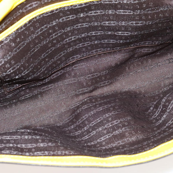 CELINE Chain Shoulder Bag Leather Yellow Silver Auth 138823