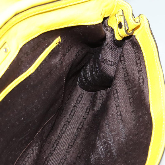 CELINE Chain Shoulder Bag Leather Yellow Silver Auth 138823