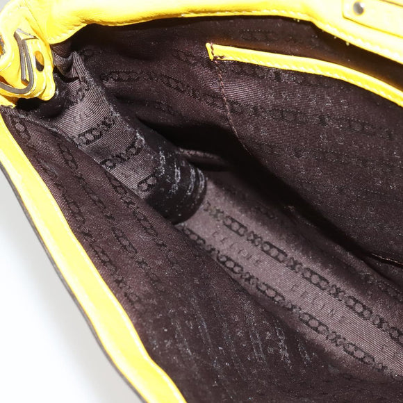 CELINE Chain Shoulder Bag Leather Yellow Silver Auth 138823