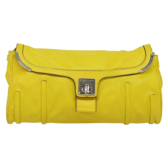 CELINE Chain Shoulder Bag Leather Yellow Silver Auth 138823
