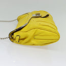 CELINE Chain Shoulder Bag Leather Yellow Silver Auth 138823-4
