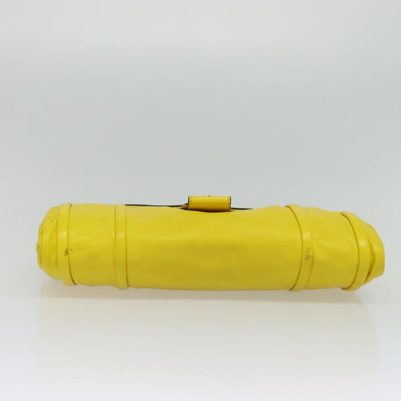 CELINE Chain Shoulder Bag Leather Yellow Silver Auth 138823