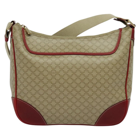 CELINE Macadam Canvas Shoulder Bag PVC Beige Gold Auth 138824