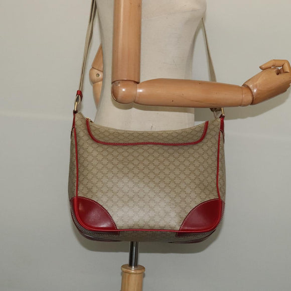 CELINE Macadam Canvas Shoulder Bag PVC Beige Gold Auth 138824