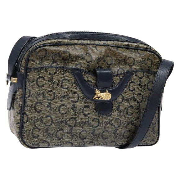 CELINE C Sulky Shoulder Bag PVC Navy Gold Auth 138826