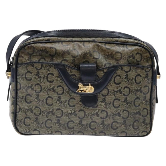 CELINE C Sulky Shoulder Bag PVC Navy Gold Auth 138826