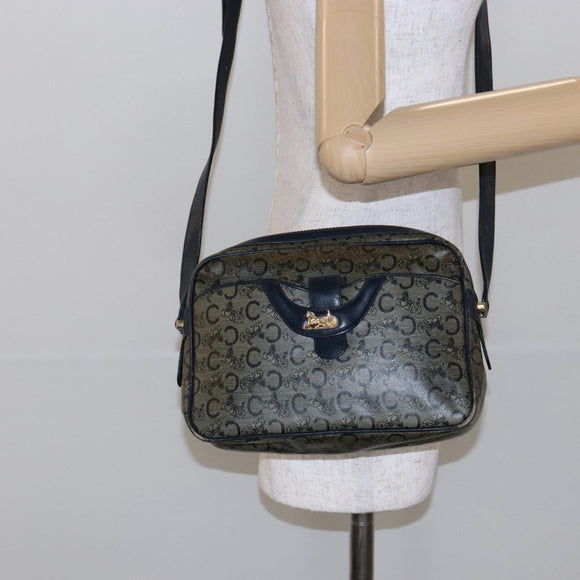 CELINE C Sulky Shoulder Bag PVC Navy Gold Auth 138826
