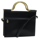 Christian Dior Hand Bag Leather 2way Black Gold Auth 138827-1