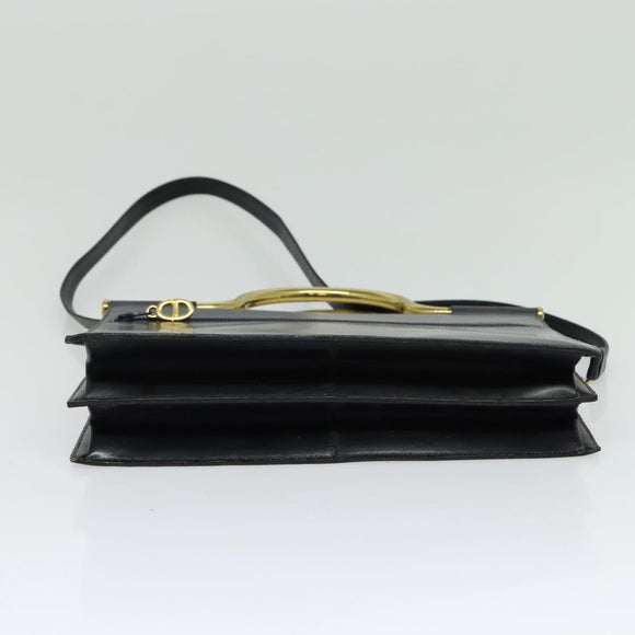 Christian Dior Hand Bag Leather 2way Black Gold Auth 138827
