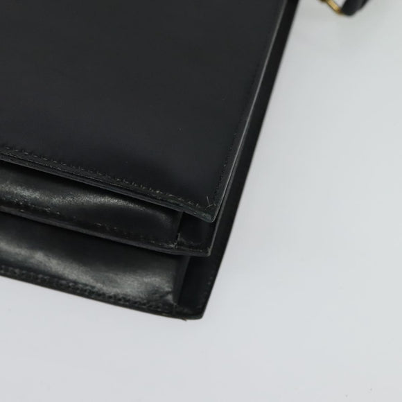 Christian Dior Hand Bag Leather 2way Black Gold Auth 138827