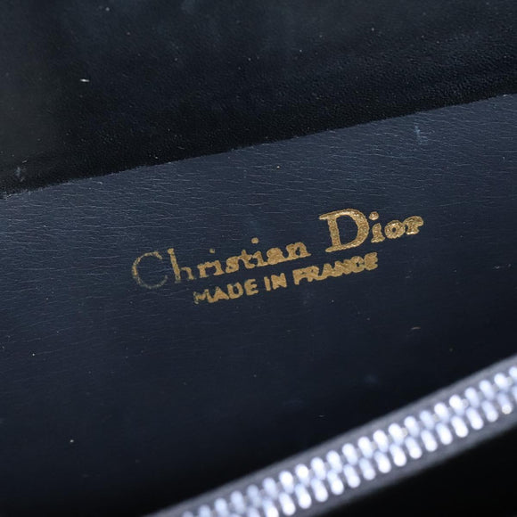 Christian Dior Hand Bag Leather 2way Black Gold Auth 138827