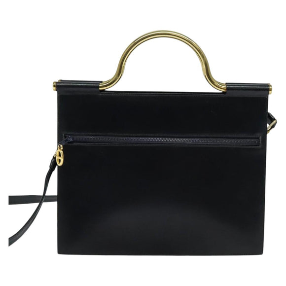 Christian Dior Hand Bag Leather 2way Black Gold Auth 138827