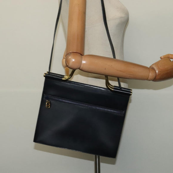 Christian Dior Hand Bag Leather 2way Black Gold Auth 138827