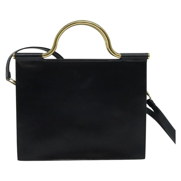 Christian Dior Hand Bag Leather 2way Black Gold Auth 138827