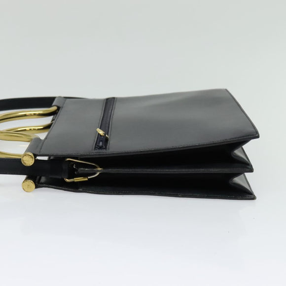 Christian Dior Hand Bag Leather 2way Black Gold Auth 138827