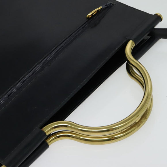 Christian Dior Hand Bag Leather 2way Black Gold Auth 138827