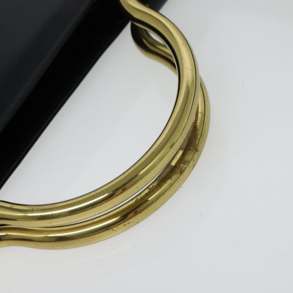 Christian Dior Hand Bag Leather 2way Black Gold Auth 138827