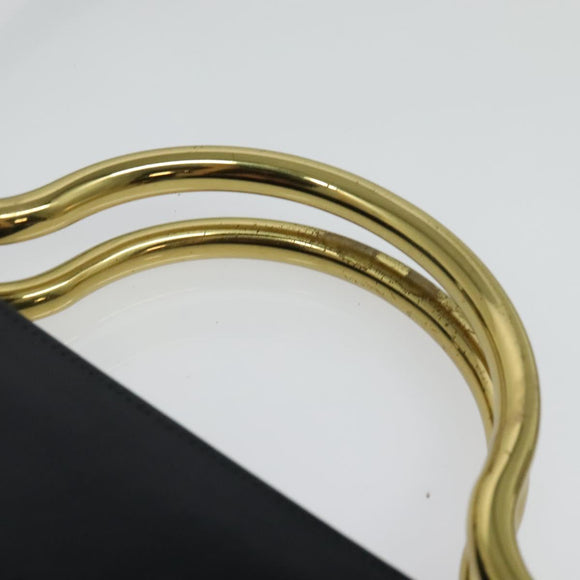 Christian Dior Hand Bag Leather 2way Black Gold Auth 138827