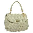 BOTTEGA VENETA INTRECCIATO Hand Bag Leather 2way White Gold Auth 138828-1