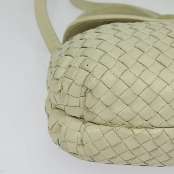 BOTTEGA VENETA INTRECCIATO Hand Bag Leather 2way White Gold Auth 138828