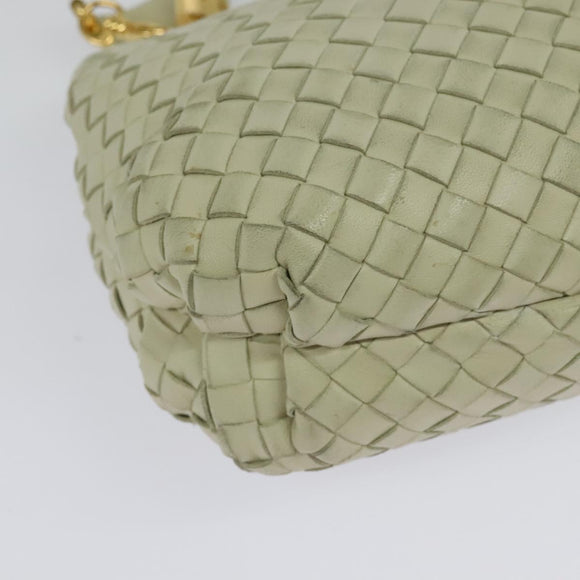 BOTTEGA VENETA INTRECCIATO Hand Bag Leather 2way White Gold Auth 138828